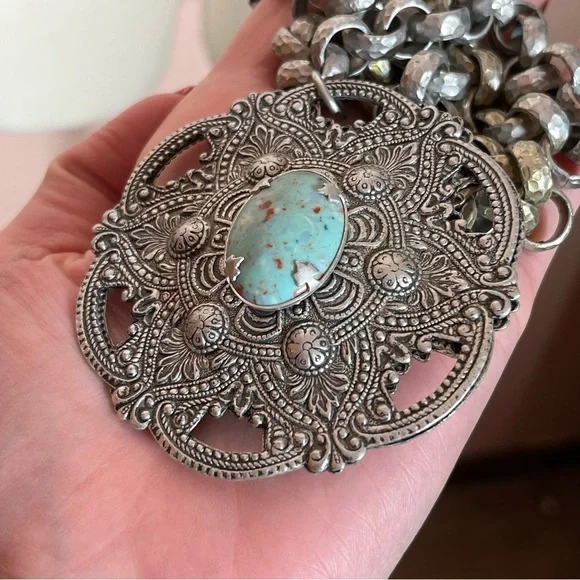 Vintage Antique Art deco Victorian Festival Silver Goth Medieval Goth necklace - Picture 14 of 16